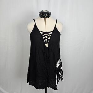LA Class Boho Swimsuit Tank Coverup Women's M Black & White NWT